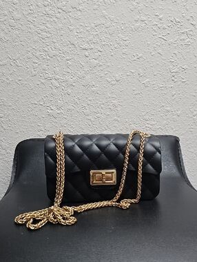 Quilted Black Mini Crossbody Bag with Gold Chain